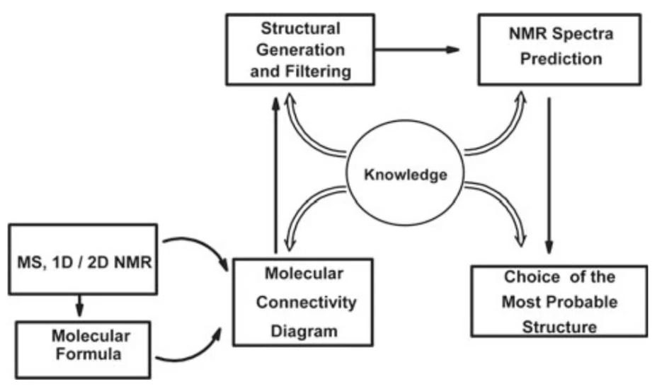 图1.6 结构解析专家系统(Structure Elucidator)的简化原理流程图