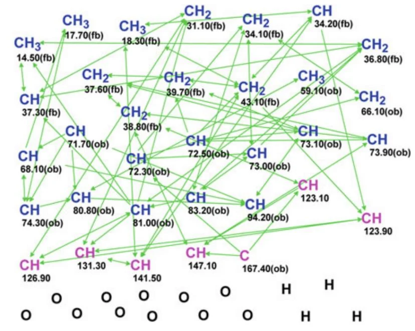 图5.6 Mandelalide A：HMBC 分子连接图