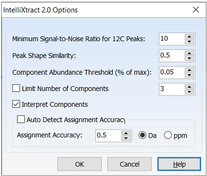 IntelliXtract 2.0 Options 参数设置对话框