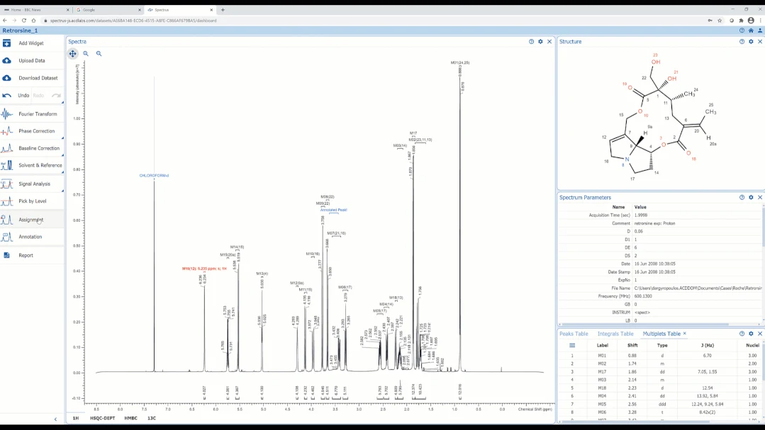 基于浏览器的 NMR 数据处理与分析：Spectrus JS 界面