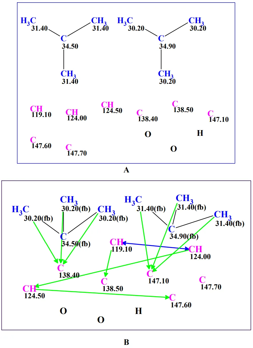 图S1 基于分子式C₁₆H₂₂O₂构建的Myrrhain A分子连接图（MCD）A和B