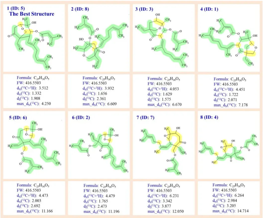 图S8. 化合物1的候选结构（由ACD/Structure Elucidator软件生成）