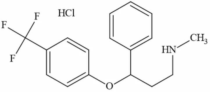 氟西汀盐酸盐化学结构式，优选名以粗体标注