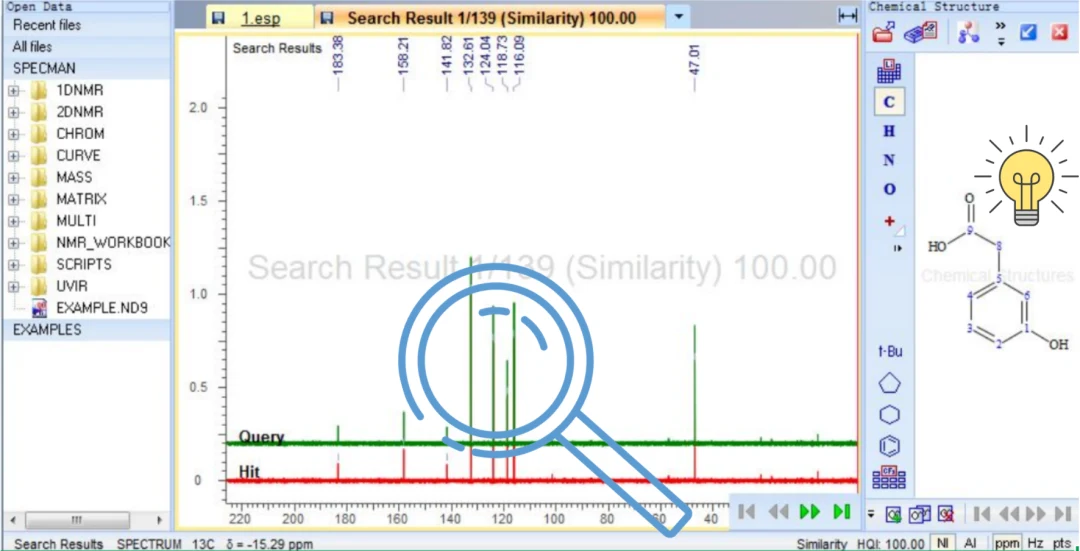 通过 13C NMR 谱图搜索数据库快速找到匹配结果